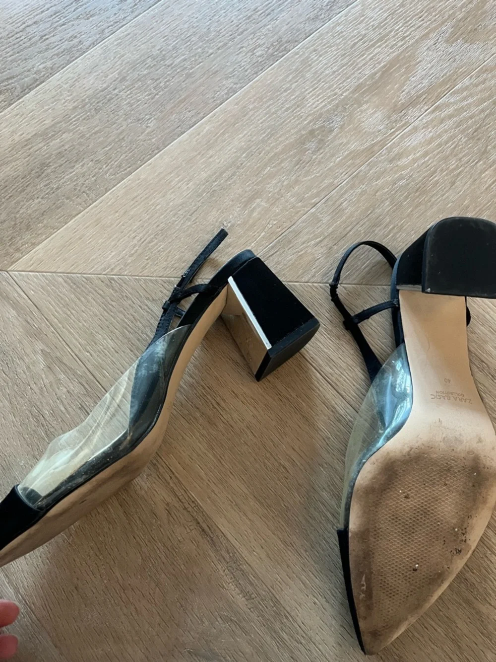 Zara Black Pointed Slingback Heels with Clear PVC Panels - Picture 4 of 4
